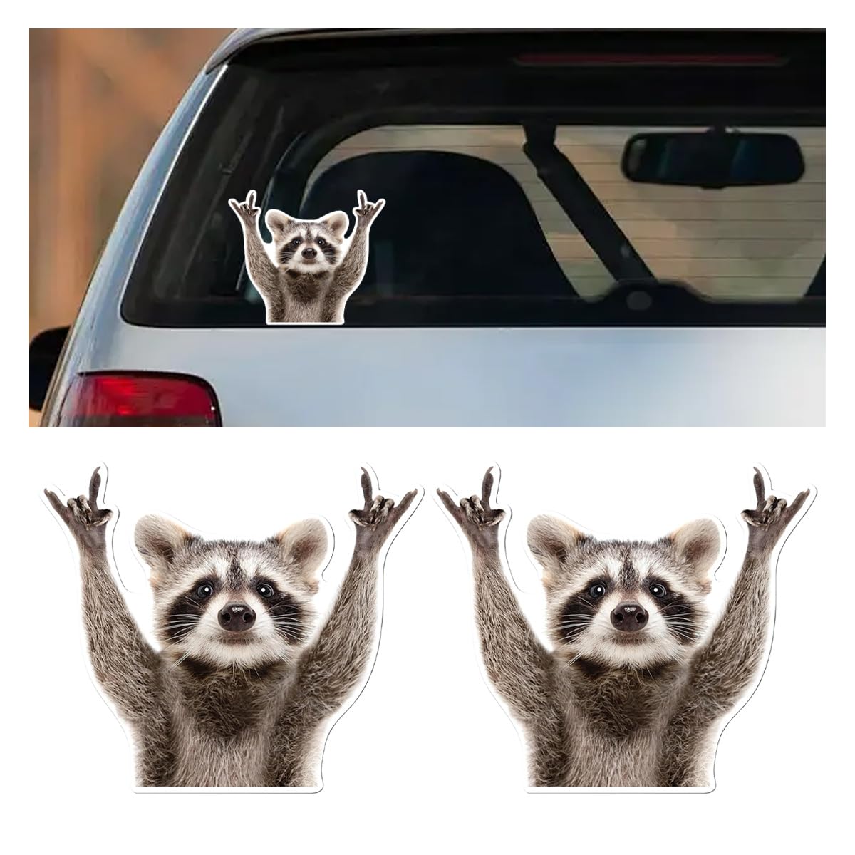 Funny Rocking Raccoon Sticker Decal - Cute Car Window Decal Waterproof Vinyl Sticker, 5.11  4.42 Inch Raccoon Pattern Car Laptop