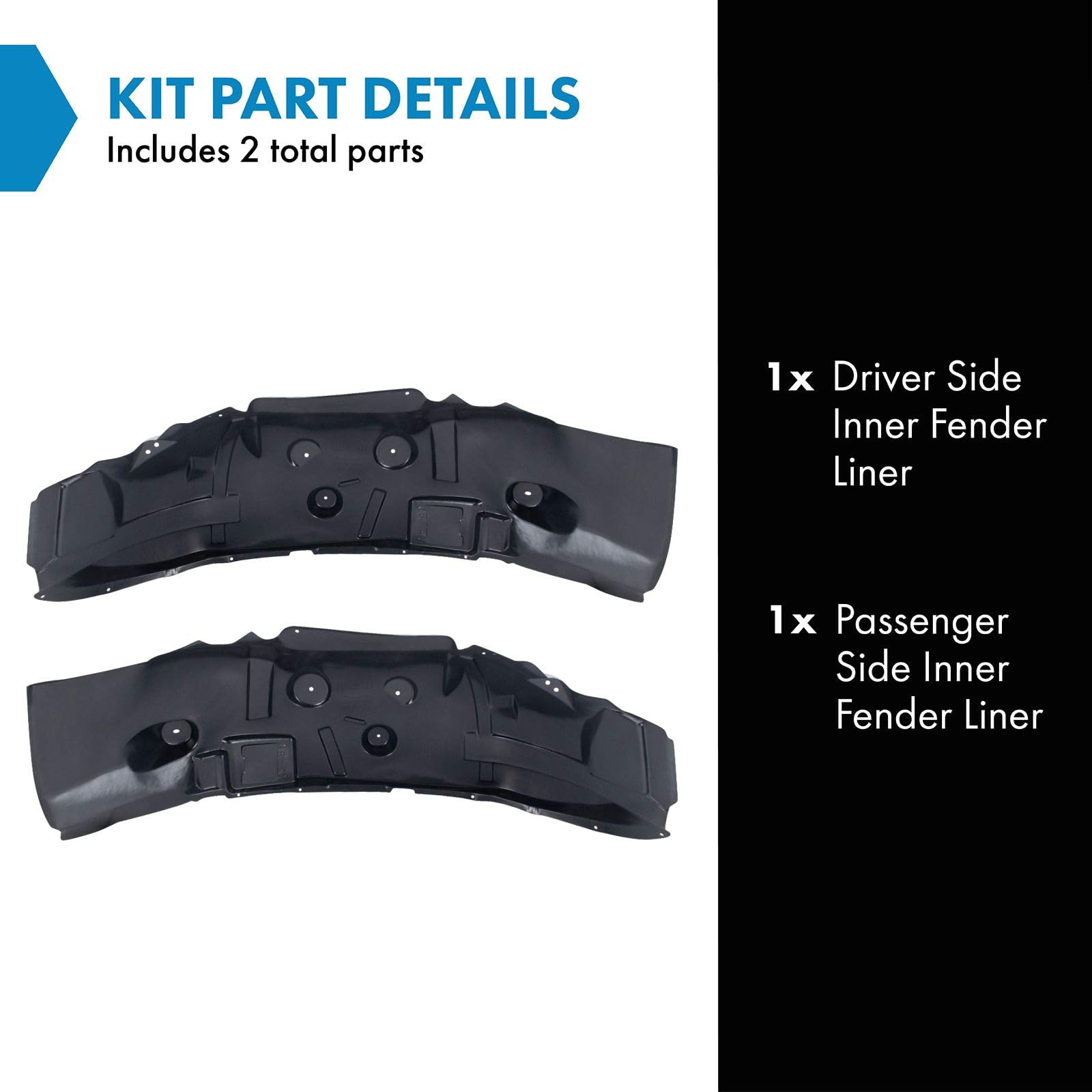 Trq Black Stainless Steel Inner Fender Liner Set Compatible With 2010 Dodge Ram 2500/3500 2011-2013 Ram 2500/3500 (2 Piece)