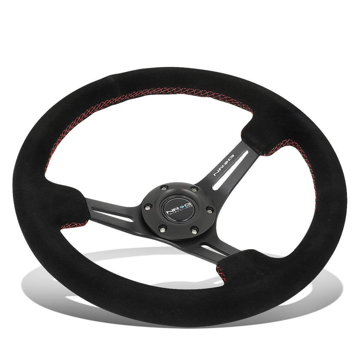 Nrg Reinreplacement Forced Rst-018S-Rs 350Mm 3'' Deep Dish Red Stitch Black Suede Grip Steering Wheel