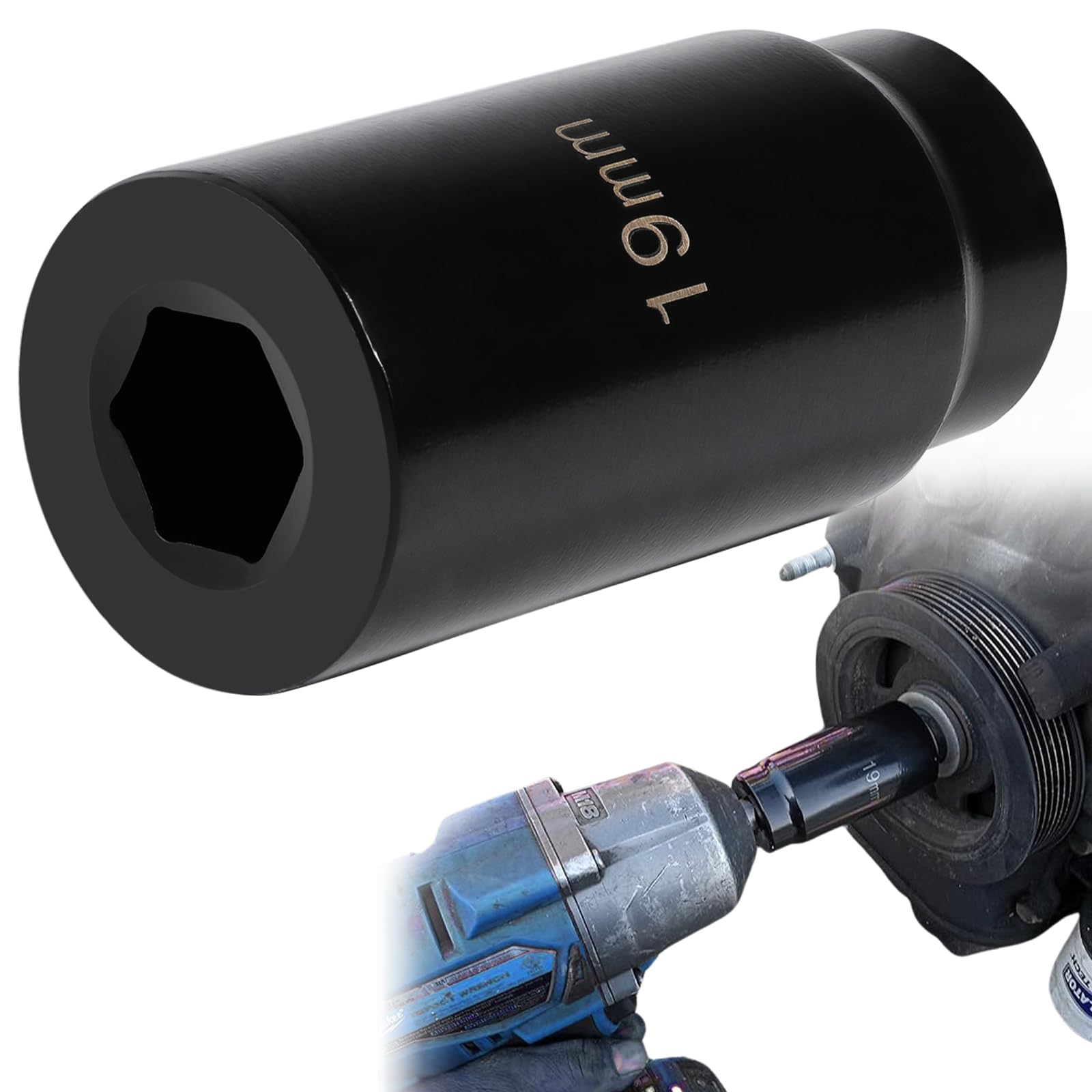 Harmonic Balancer Socket Tool 77080 For Honda 19Mm Crank Bolt Socket, 3 Times Momentum Power Of Standard Impact Sockets, Deep Co