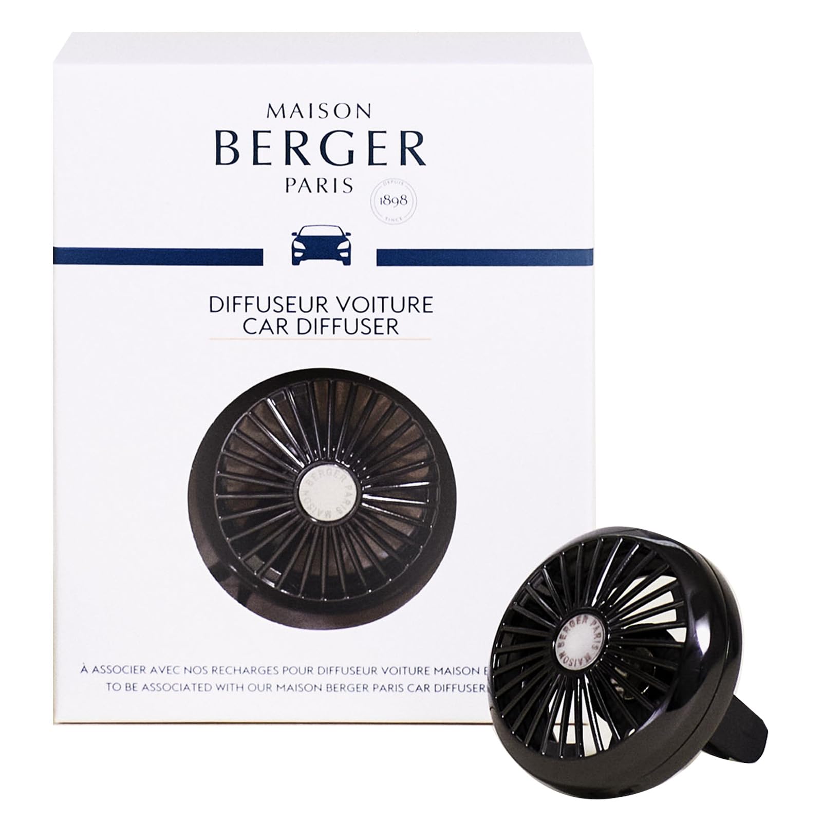 Maison Berger - Refillable Car Air Freshener Vent Clip Diffuser Set - 1.75'' Diameter X 1.25'' Depth - Made In France (Gun Metal