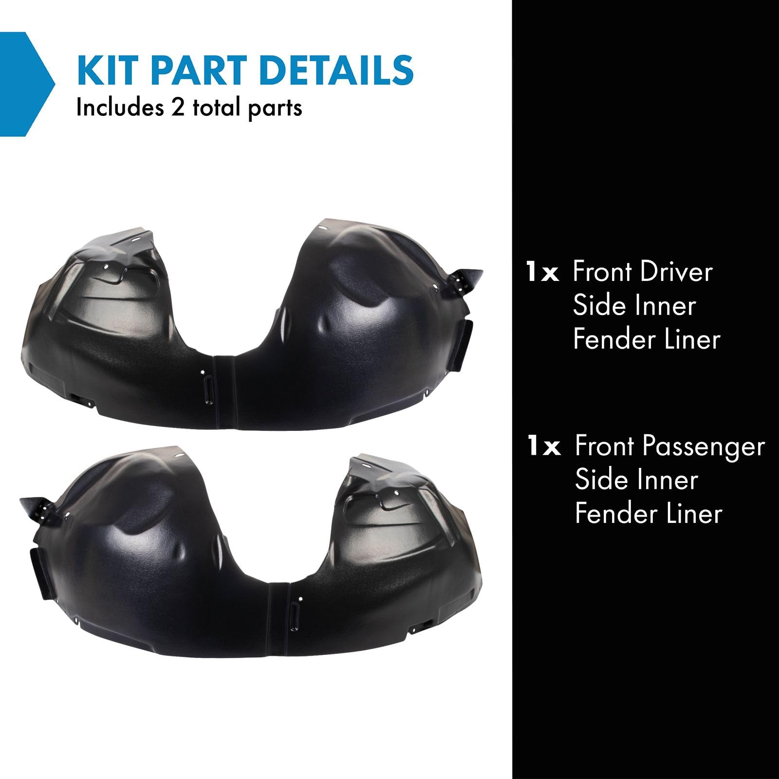 Trq Front Inner Fender Liner Set Compatible With 2009-2019 Ford Flex Fo1248139 Fo1249139