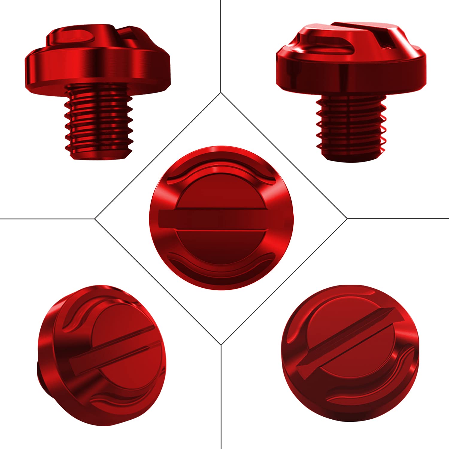 Averzella 4Pcs Motorcycle Red Mirror Hole Plugs 2 Regular+2 Reverse M8X1.25 (Red, M8>2 Regular + 2 Reverse)