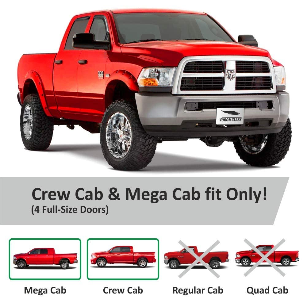 Voron Glass In-Channel Extra Durable Rain Guards For Trucks Dodge Ram 2009-2018 Crew Cab, Window Deflectors, Vent Window Visors,