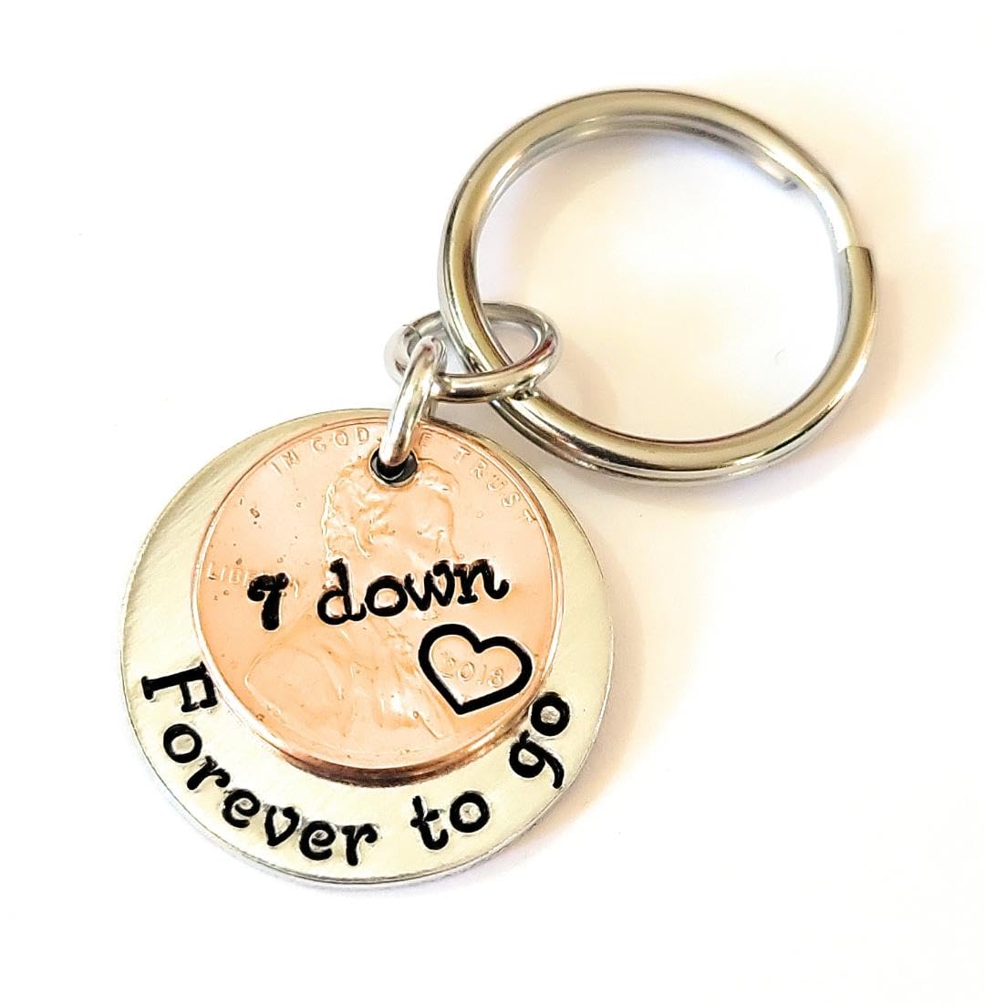 7 Year Anniversary, 7Th Anniversary Gift, Lucky 2018 Copper Penny Down Forever To Go Coin Key Chain, Copper Anniversary Gift