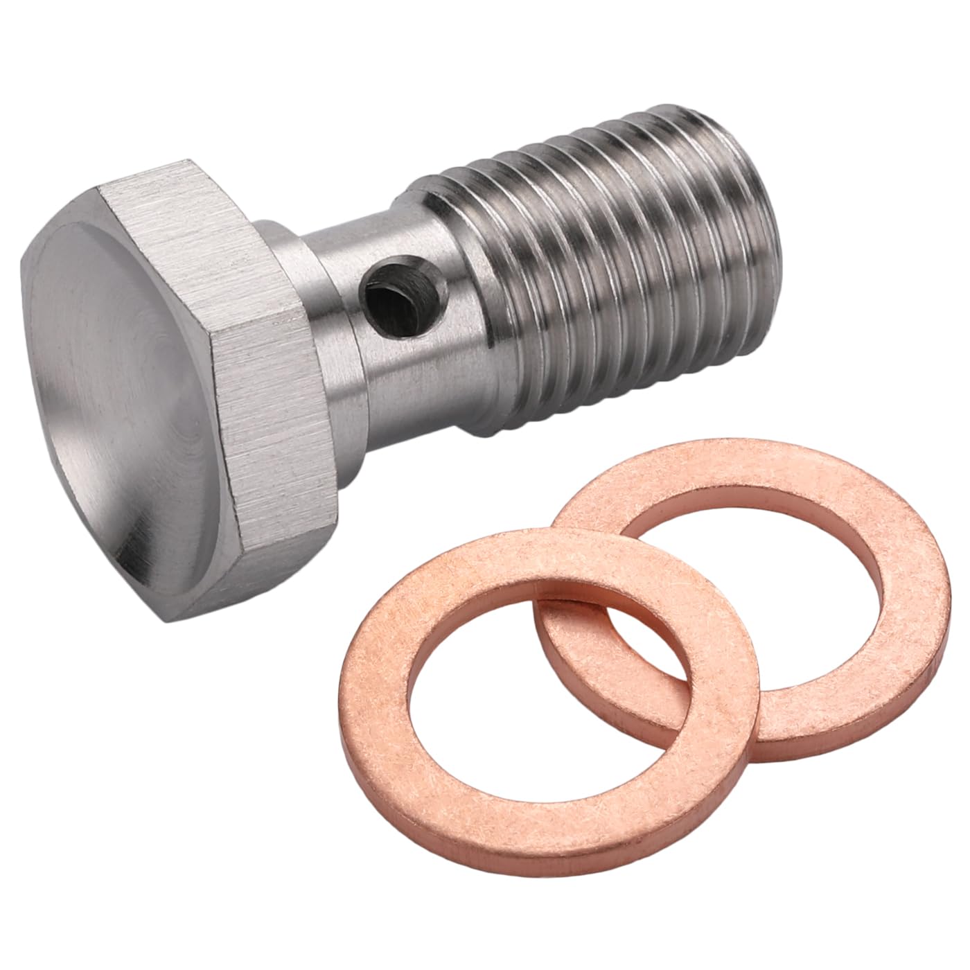 Podavelle M10X1.25 Metric Stainless Steel Single Banjo Bolt Brake Fitting Adapter 20Mm Long With Copper Washers