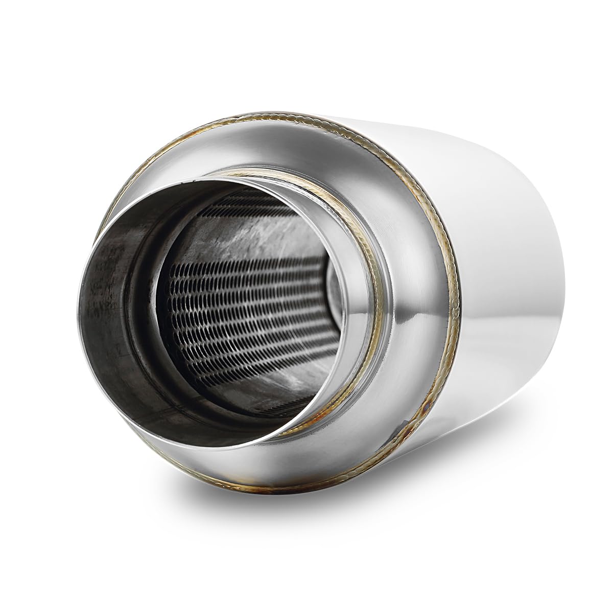 A-Karck 2.5'' Inlet Resonator, Exhaust Resonator Muffler Stainless Steel Polished 2.5'' Inlet 2.5'' Outlet 16'' Overall Length S