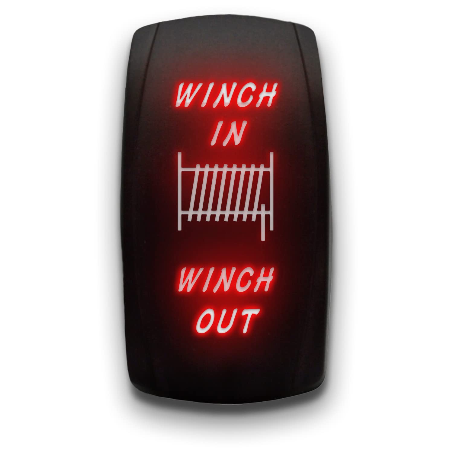 Winch in Winch Out - Red - Laser Etched Toggle Switch 7-PIN Momentary Switch Waterproof Black Shell/ON-Off-ON DPDT Illuminated R