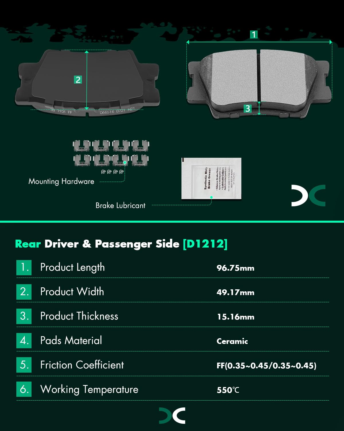 Scitoo D1211 D1212 Front Rear Ceramic Brake Pads Sets Fit For Pontiac Vibe 2009-2010,For Toyota Matrix 2009-2013,For Toyota For