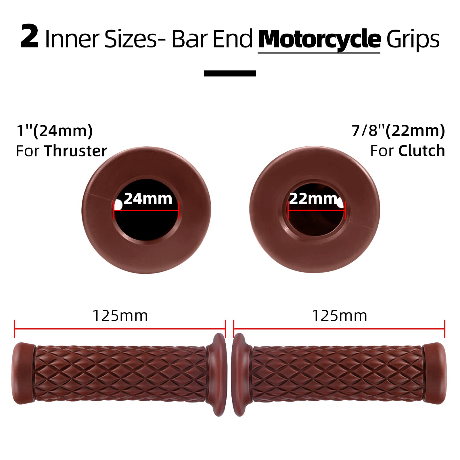 Motorcycle Grips Non Slip Rubber Bar End Thruster Grip 7/8'' 22Mm 24Mm Motorcycle Comfort Hand Handlebar Grip Thruster Grip (Bro