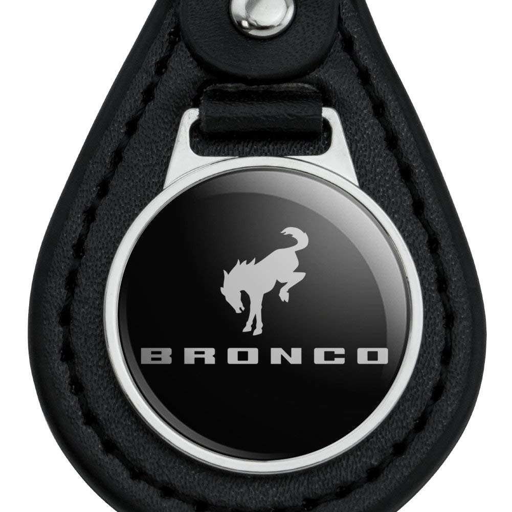 Graphics & More Black Leather New Bronco Logo Keychain