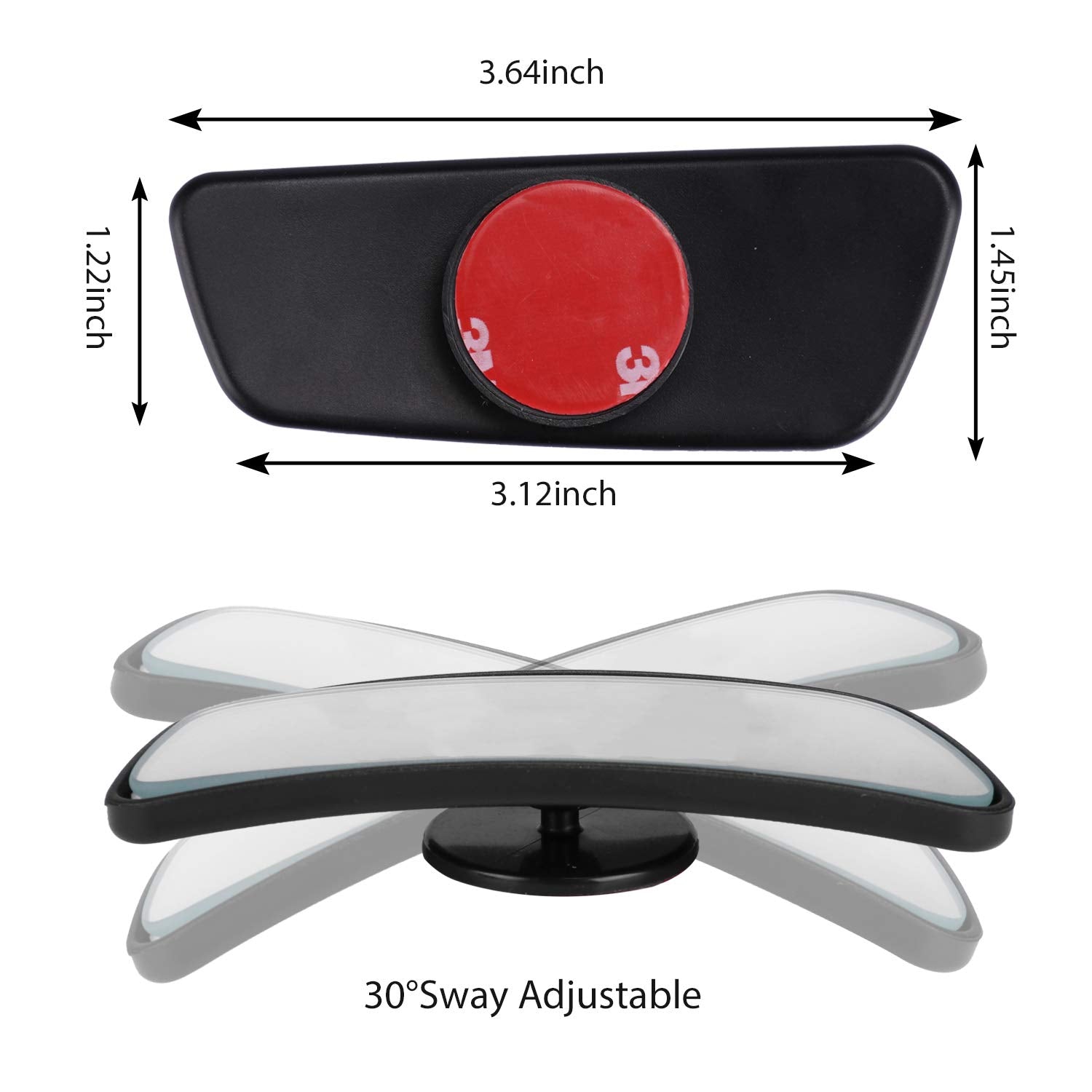 LivTee HD Glass Framed Rectangular Blind Spot Mirror - Adjustable Convex Wide Angle Rearview Mirrors for Universal Cars (2 pcs) - Black