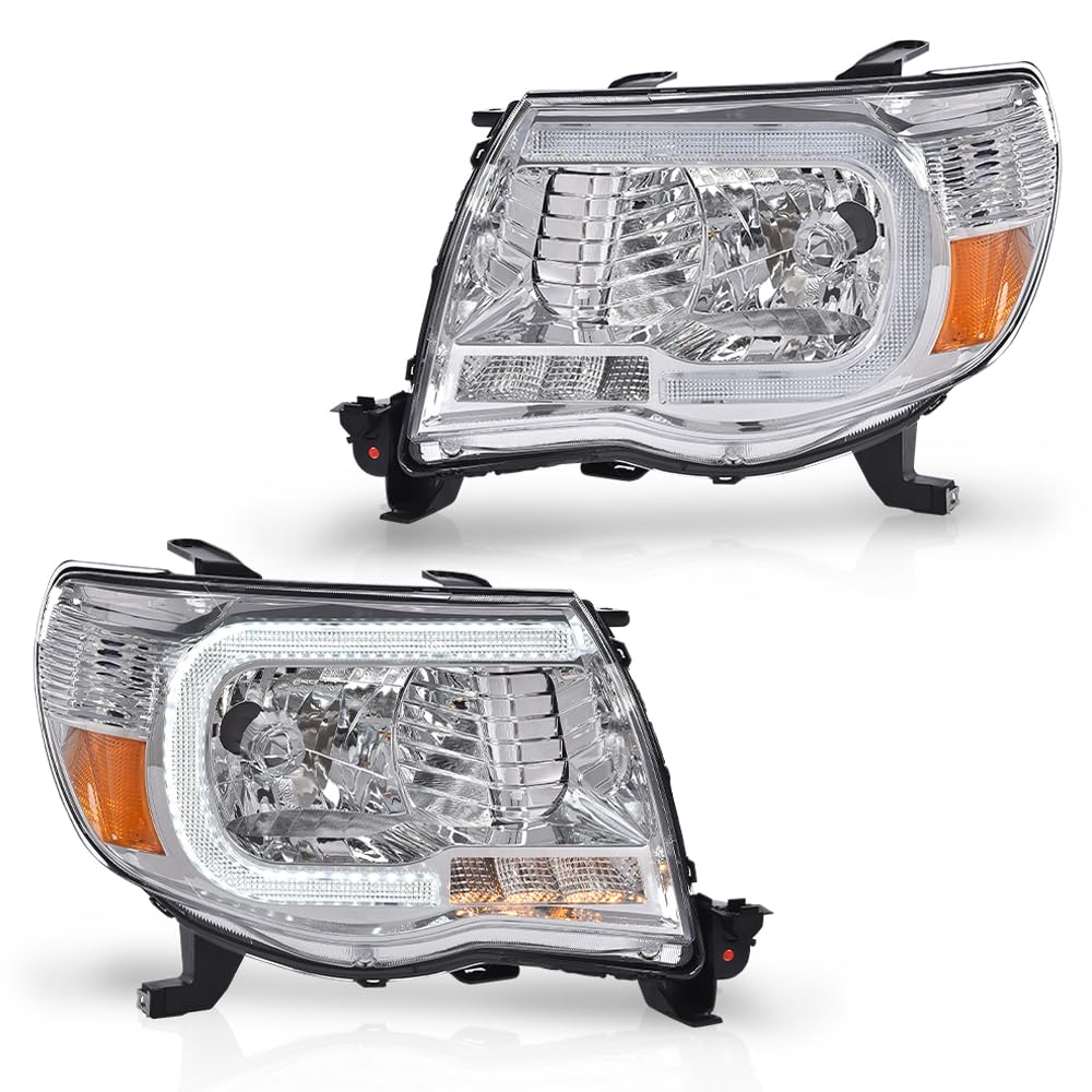 G-Plus Led Drl Tube Halo Projector Headlights W/O Bulbs Driver & Passenger Side,Fit For Toyota Tacoma 2005 2006 2007 2008 2009 2
