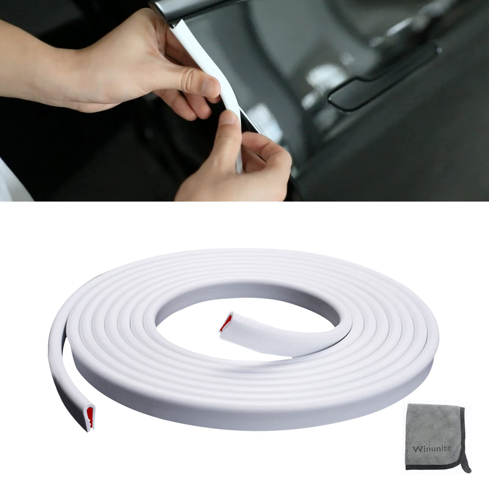 Winunite 16.4Ft(5M) Car Door Edge Guards White, Fit Most Vehicles, Self-Adhesive Pvc, Fade-Resistant, U-Shaped Automotive Trim C