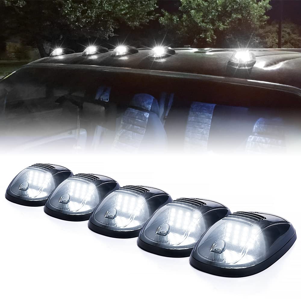 Xprite Smoke Lens Rooftop Cab Clearance Light, Roof Top Marker Running White Leds Lights Kit Compatible With Pickups Trucks Ford
