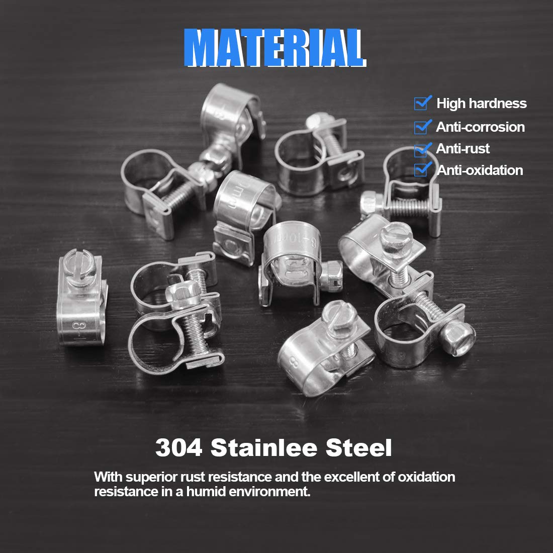 Glarks 12Pcs Stainless Steel Mini Fuel Injection Hose Clamps Adjustable Pipe Hose Clip Tube Clamps Assortment Kit (8-10Mm)
