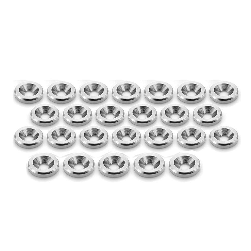 STETION 25 Pcs Fender Bumper Washer Bolt 6061 T6 Grade M6x20mm CNC Finishing Washer Engine Bay Dress Up Fastener Kit (Silver)