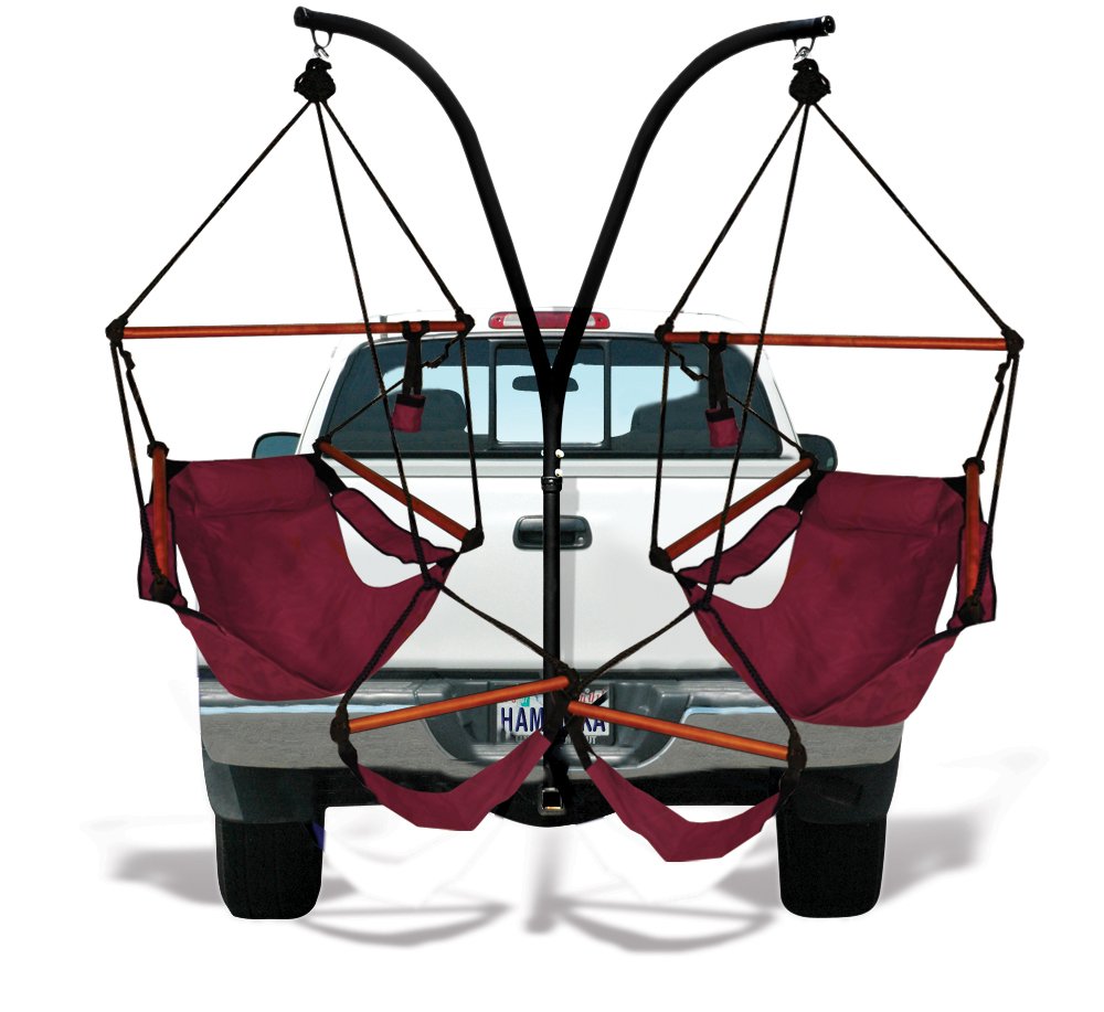 Hammaka Trailer Hitch Stand and 2 Burgundy Chairs Combo - Wood Dowels