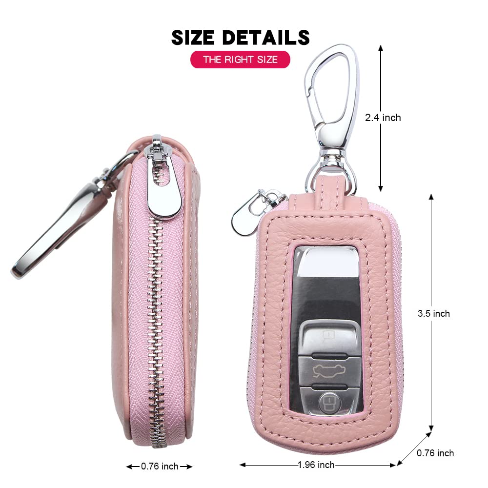 Vslih Universal Vehicle Car Key Case Genuine Leather Car Smart Key Chain Keychain Holder Metal Hook And Keyring Zipper Bag For R