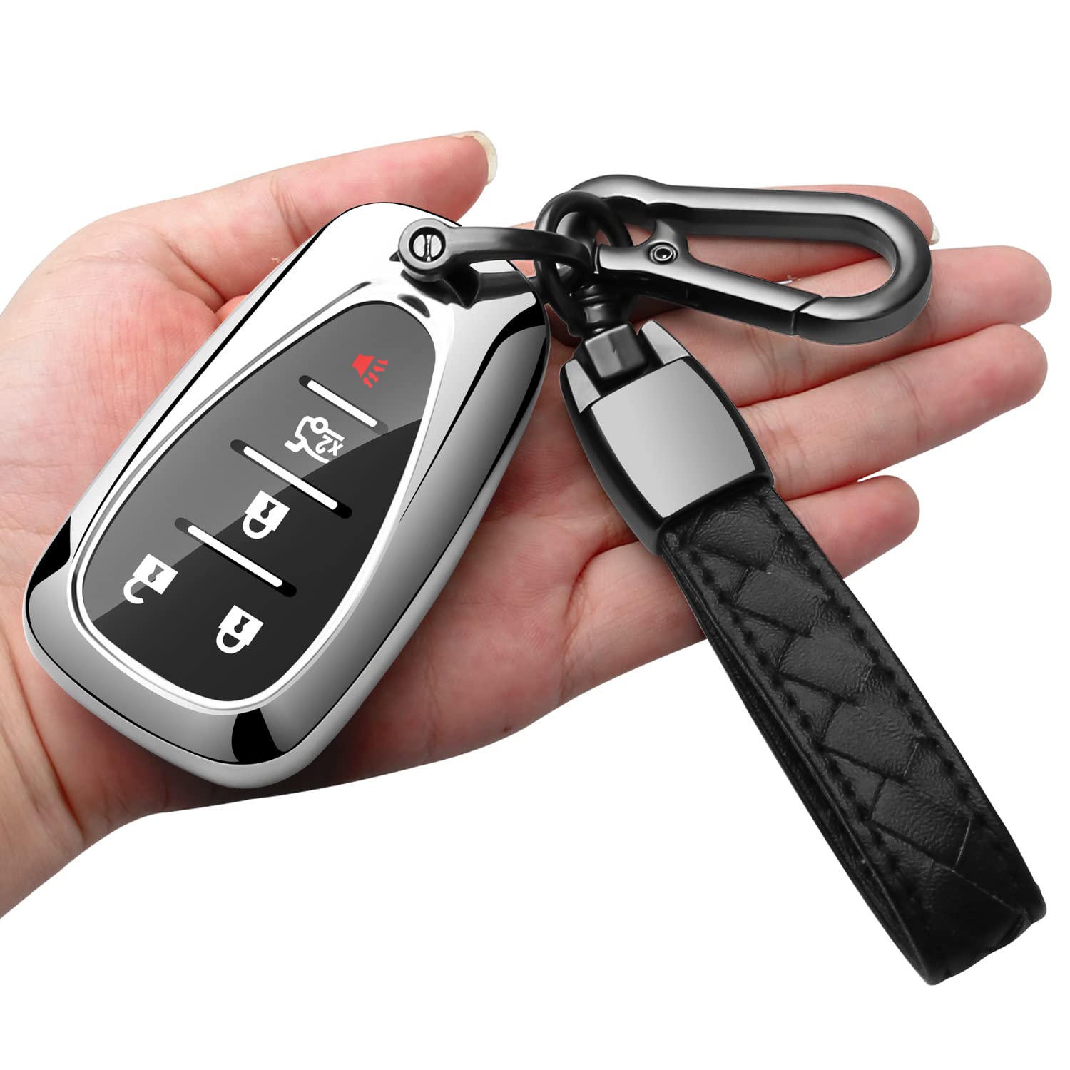 Sindeda For Chevrolet Key Fob Cover With Keychain Soft Tpu Full Protection Key Shell Case Compatible With Chevrolet 2017-2021 Ch