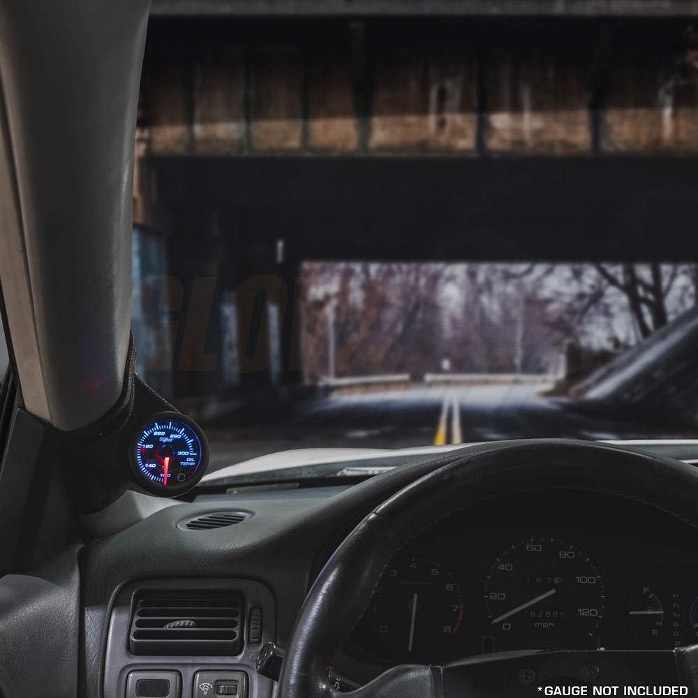 GlowShift Universal Black Single Pillar Gauge Pod - Fits Any Make/Model - ABS Plastic - Mounts (1) 2-1/16'' (52mm) Gauge to Vehi
