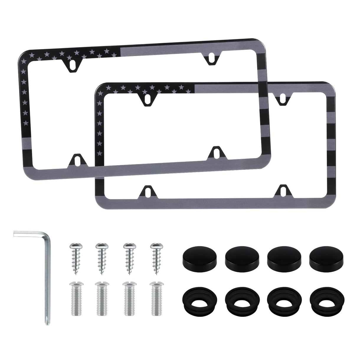 Livtee American Flag License Plate Frames, 4 Holes Stainless Steel License Plate Covers, 2Pcs Car License Plate Holder, Automoti