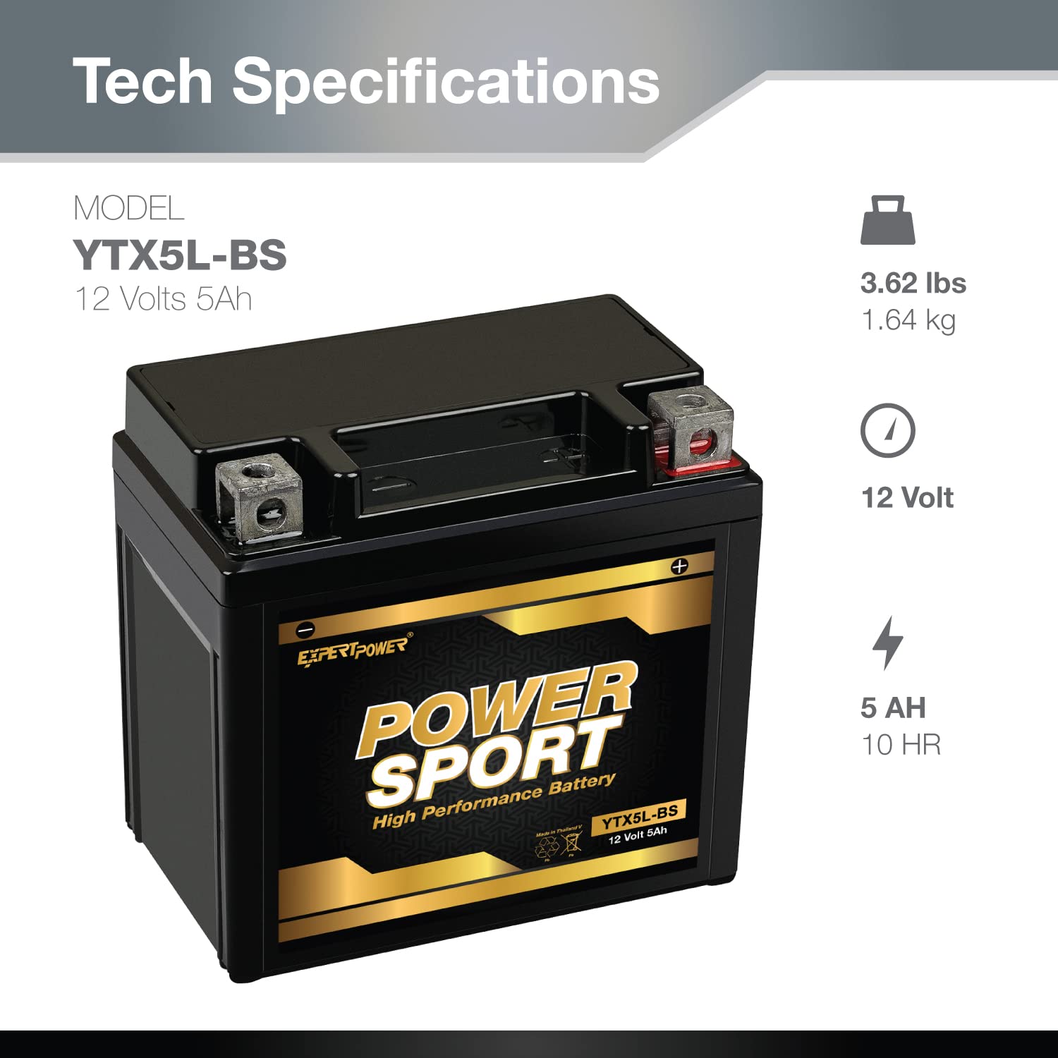 Ytx5L-Bs Battery Replacement (5Ah, 12V, Sealed) Maintenance Free Battery Expertpower