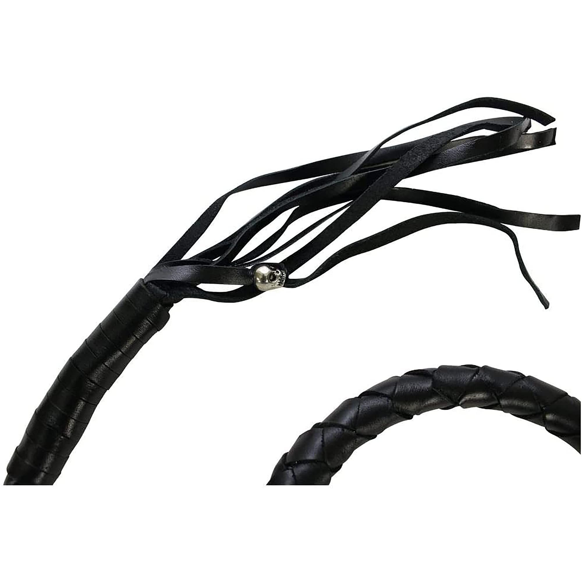 Dream Apparel 36' Leather Motorcycle Get Back Whip For Handlebar Fringed Biker Whip, Black