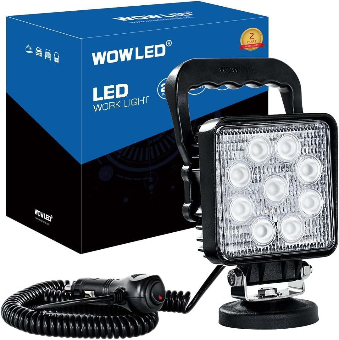 WOWLED 27W Portable LED Work Light Flood Lamp with Magnetic Base for Car, Off-Road, Truck, Boat, Tractor, Truck, Engineering Veh