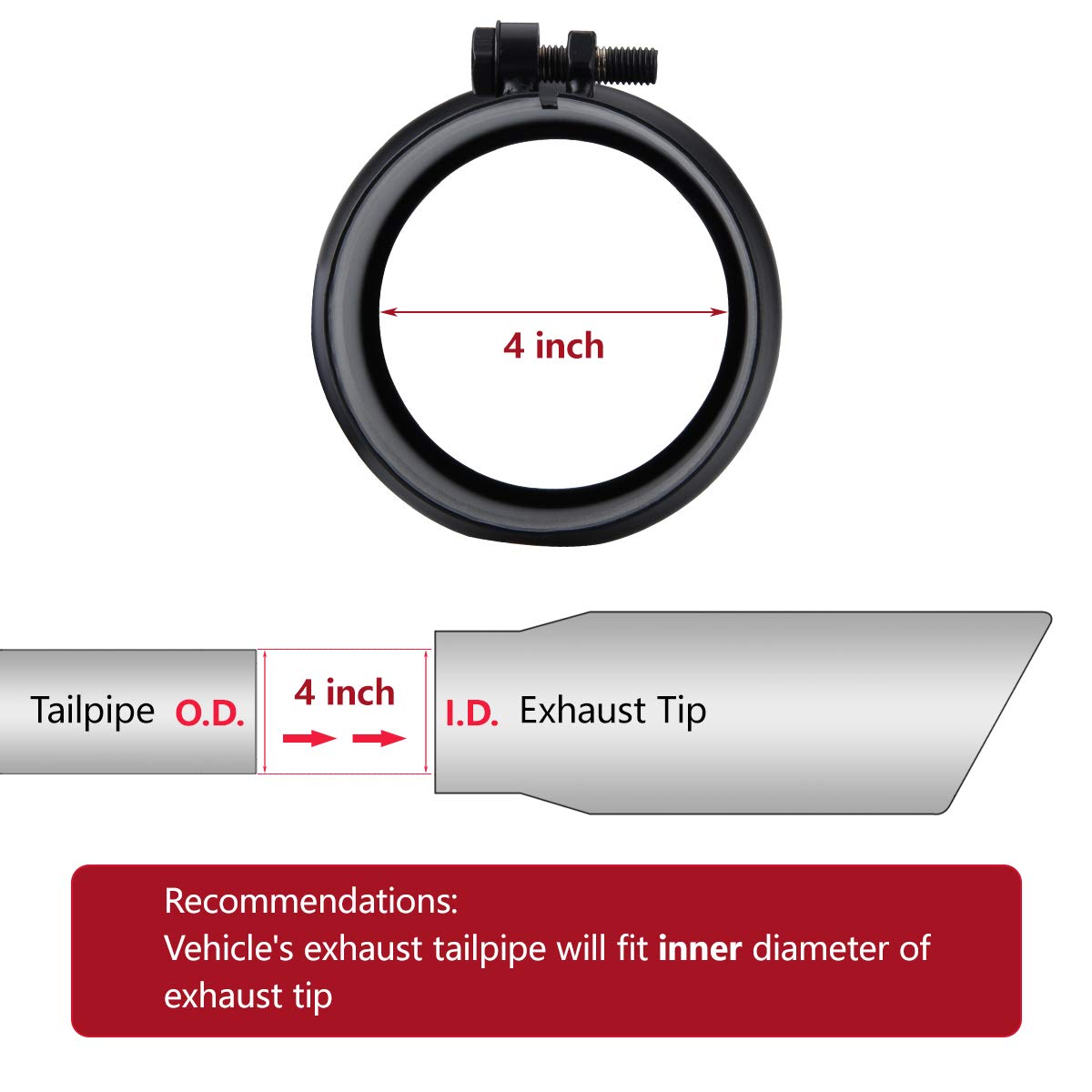 LCGP 4'' to 5'' Diesel Exhaust Tip, 12'' Overall Length Bolt On Design Truck Tail Tip, Black Powder Coated,Rolled Angle Cut Desi