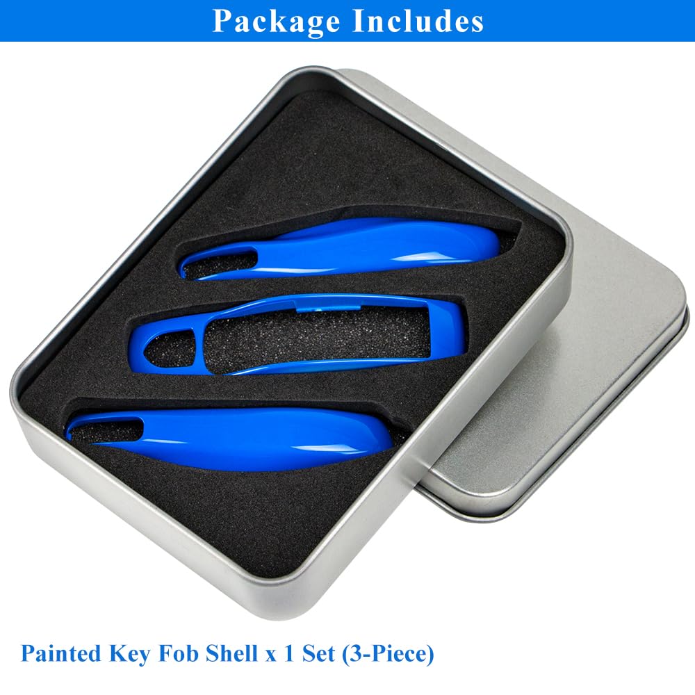 Aerobon 3-Piece Painted Key Cover Key Fob Shell Compatible With Porsche Key Shell Replacement (Mk1, Shark Blue)