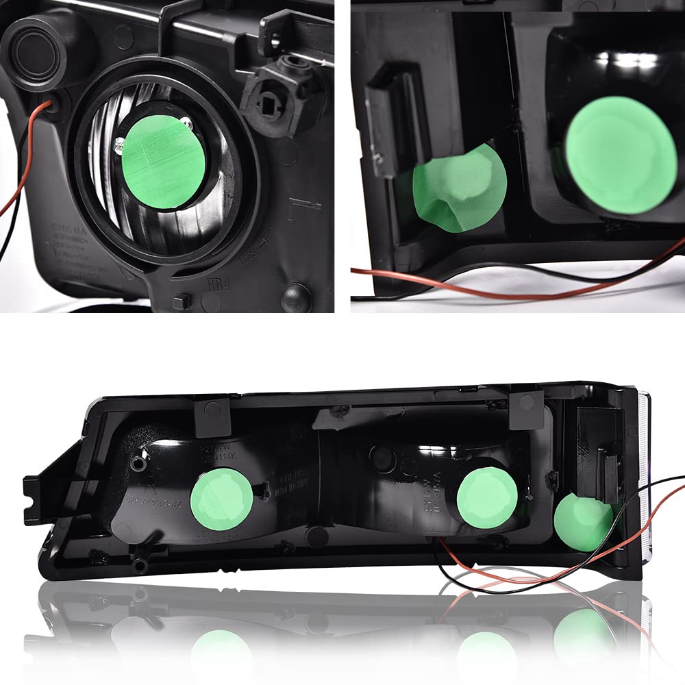 Cheda Headlights Assembly, Compatible With 2003-2007 Chevy Silverado Avalanche, Smoky Lens Black Housing Amber Reflector Led Drl