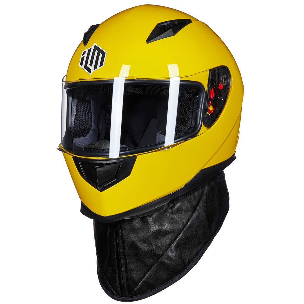 Ilm Full Face Motorcycle Street Bike Helmet With Removable Winter Neck Scarf + 2 Visors Dot Model-Jk313 (L, Yellow)