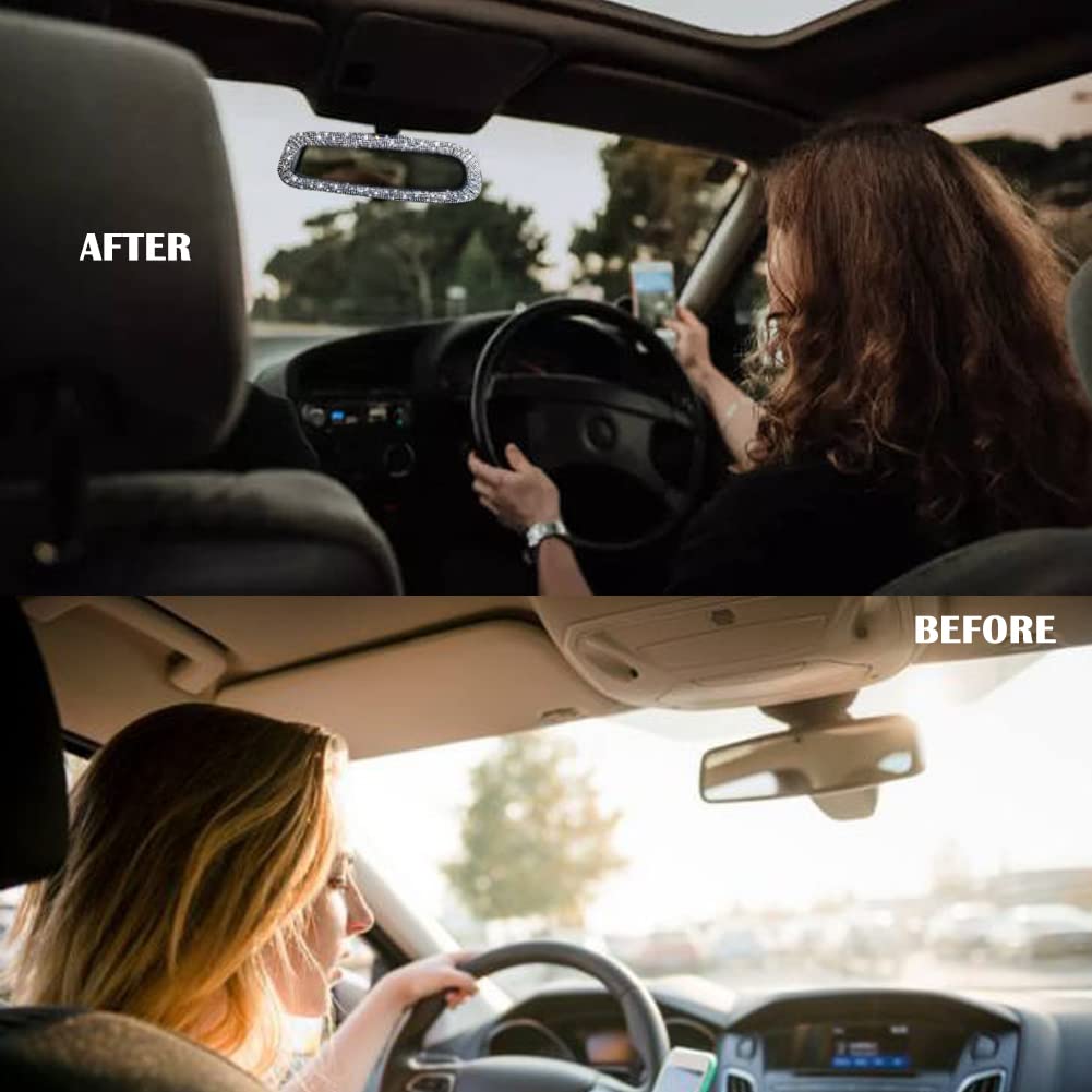 Beaumile Bling Rearview Mirror Accessories Elastic Plush Car Rear View Mirror Cover For Women Bling Car Accessories Universal Fit White