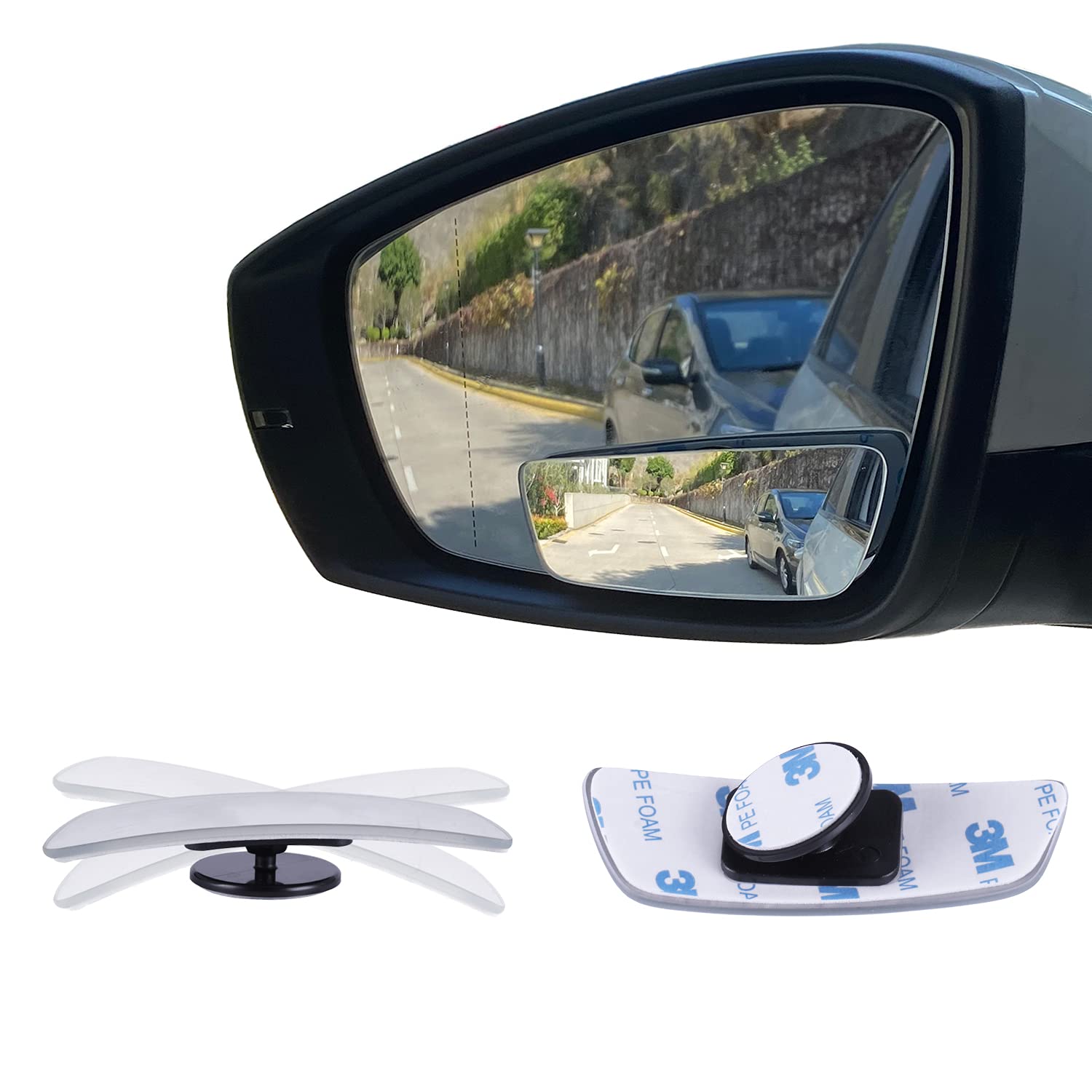 Livtee Blind Spot Mirror, Rectangular Shaped Hd Glass Frameless Convex Rear View Mirror With Wide Angle Adjustable Stick For Car