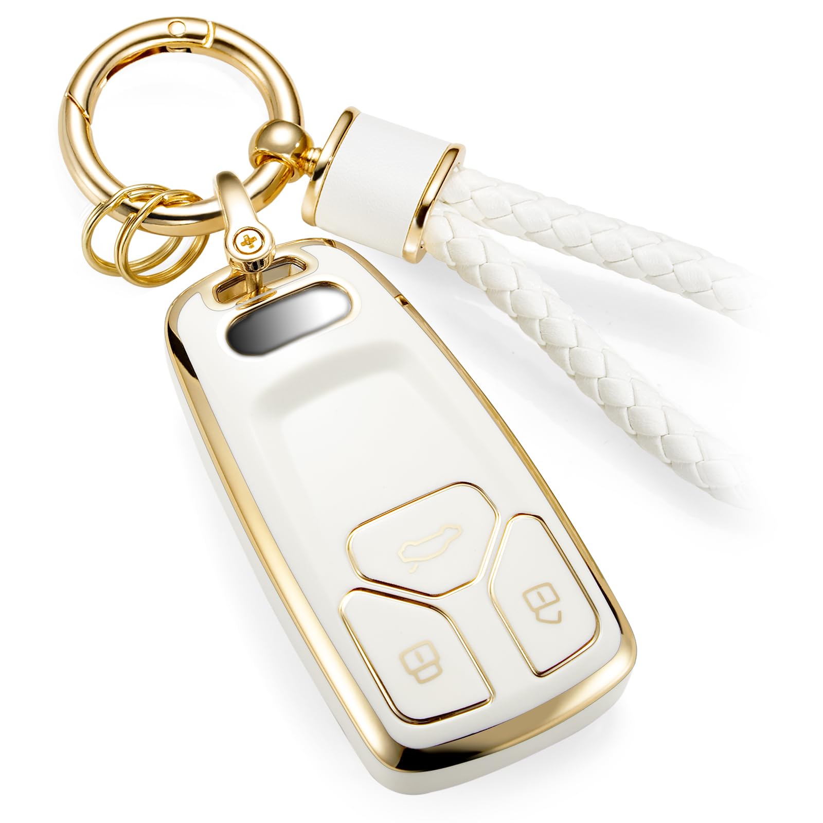 Ctrinews For Audi Key Fob Cover With Metal Braided Rope Keychain Accessories, Upgraded Soft Key Case For A4 A5 A6 Q3 Q5 Q7 Tts S