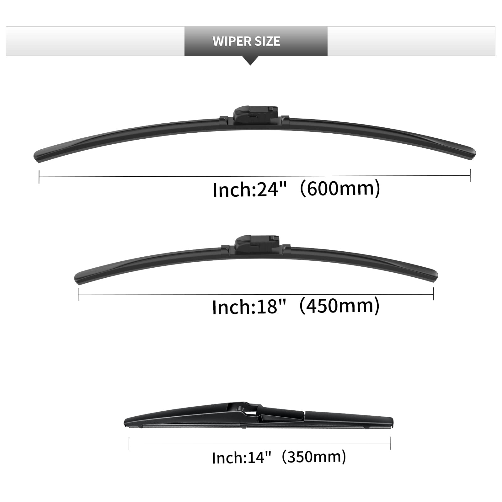 Gardimu Front And Rear Windshield Wiper Blades, 3 Pcs Front And Back Windshield Wipers Blades Replacement For Mazda Cx-5 Cx-9 20