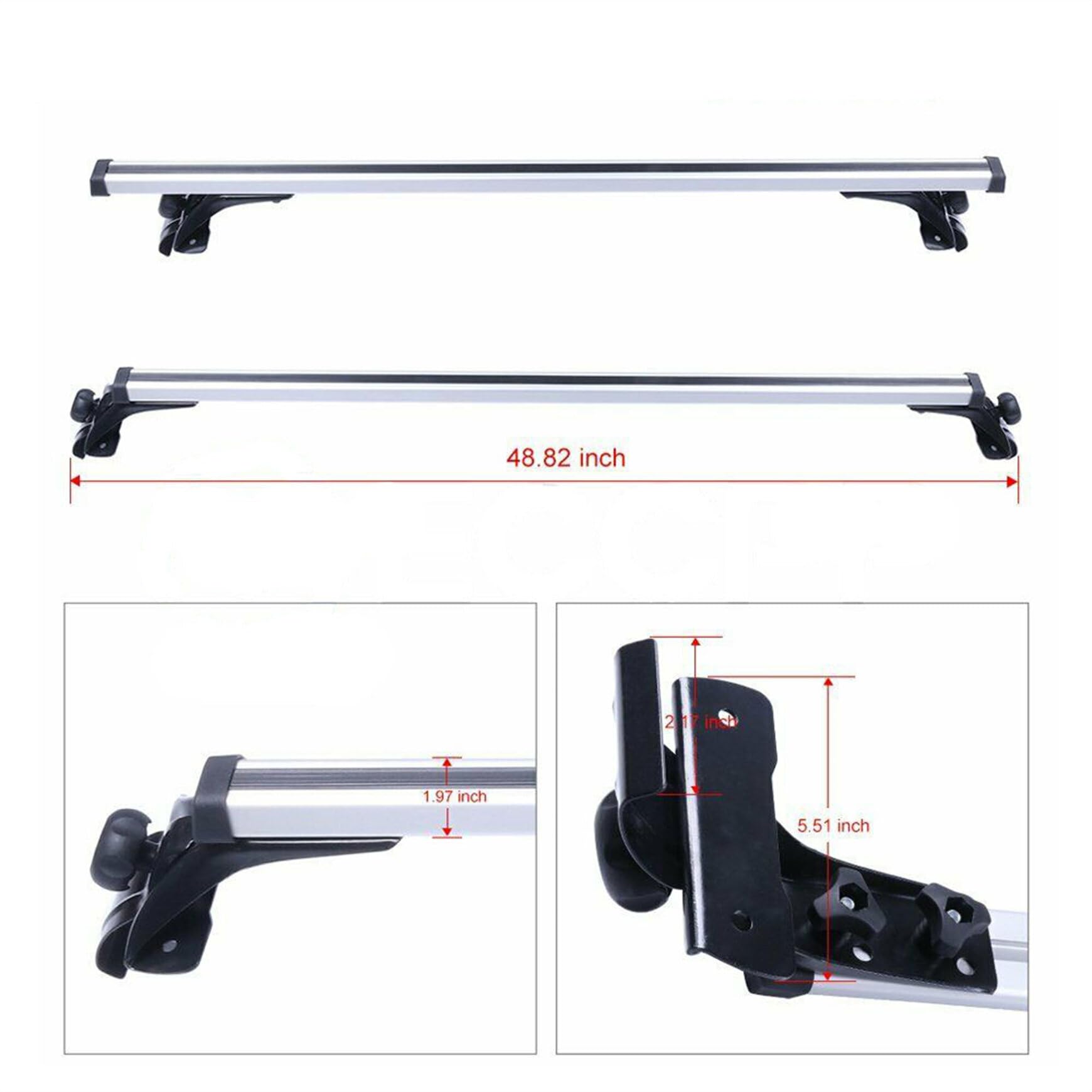48 Inch Universal Car Top Roof Cross Bar Luggage Cargo Rack With 3 Kinds Clamp Silver Aluminum
