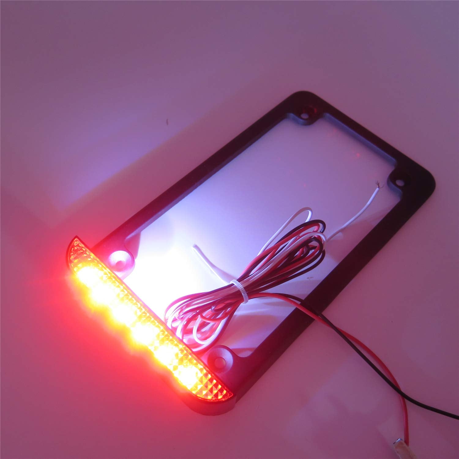 Httmt Mt294-003- Motorcycle Black 7'' X 4'' Flat License Plate Frame Bracket Tag Holder W/ 3'' Led Bar Compatible With Universal