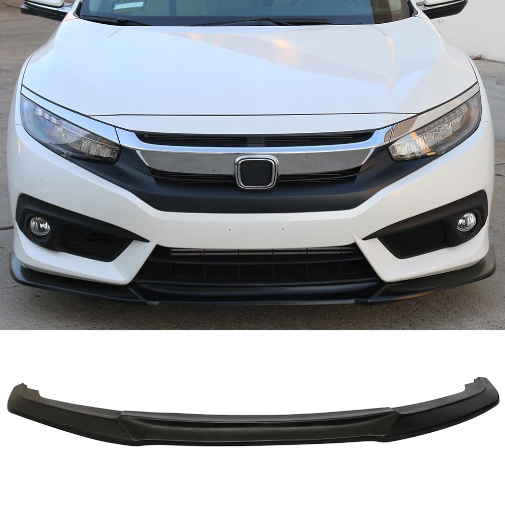 Front Bumper Lip Compatible with 2016-2018 Honda Civic, IKON GT Style Black PU Front Lip Finisher Under Chin Spoiler Add On by IKON MOTORSPORTS, 2017