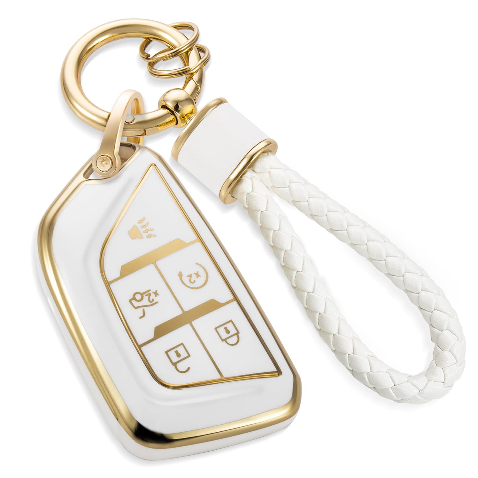 Ctrinews For Cadillac Key Fob Cover With Metal Braided Rope Keychain, Upgraded Soft Case For 2020-Up Ct4 Ct5 Ct6 Xts Xt4 Xt5 Ats