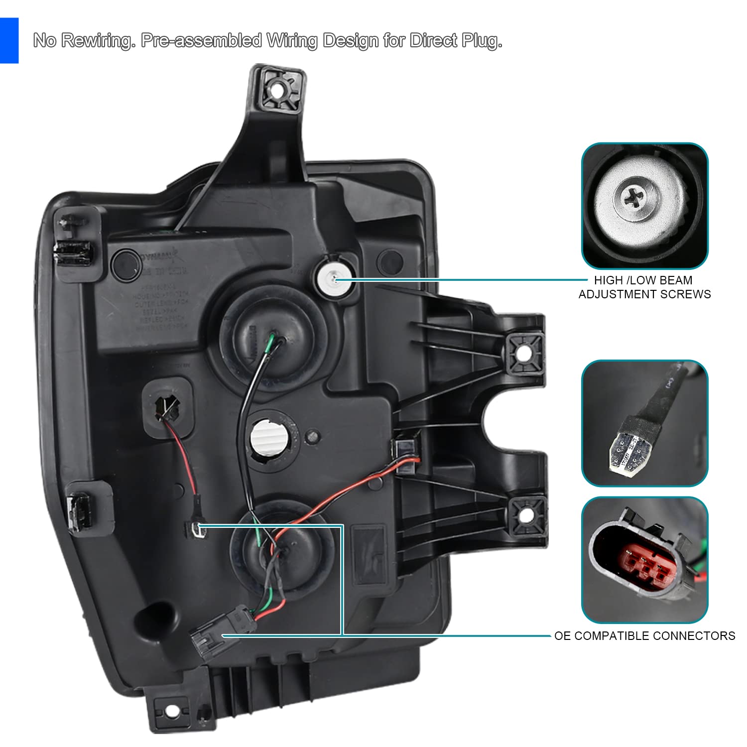 Spec-D Tuning Led Light Bar Smoke Lens Projector Headlights Compatible With 2008-2010 Ford F250/F350/F450/F550 Super Duty, Left + Right Pair Headlamps Assembly