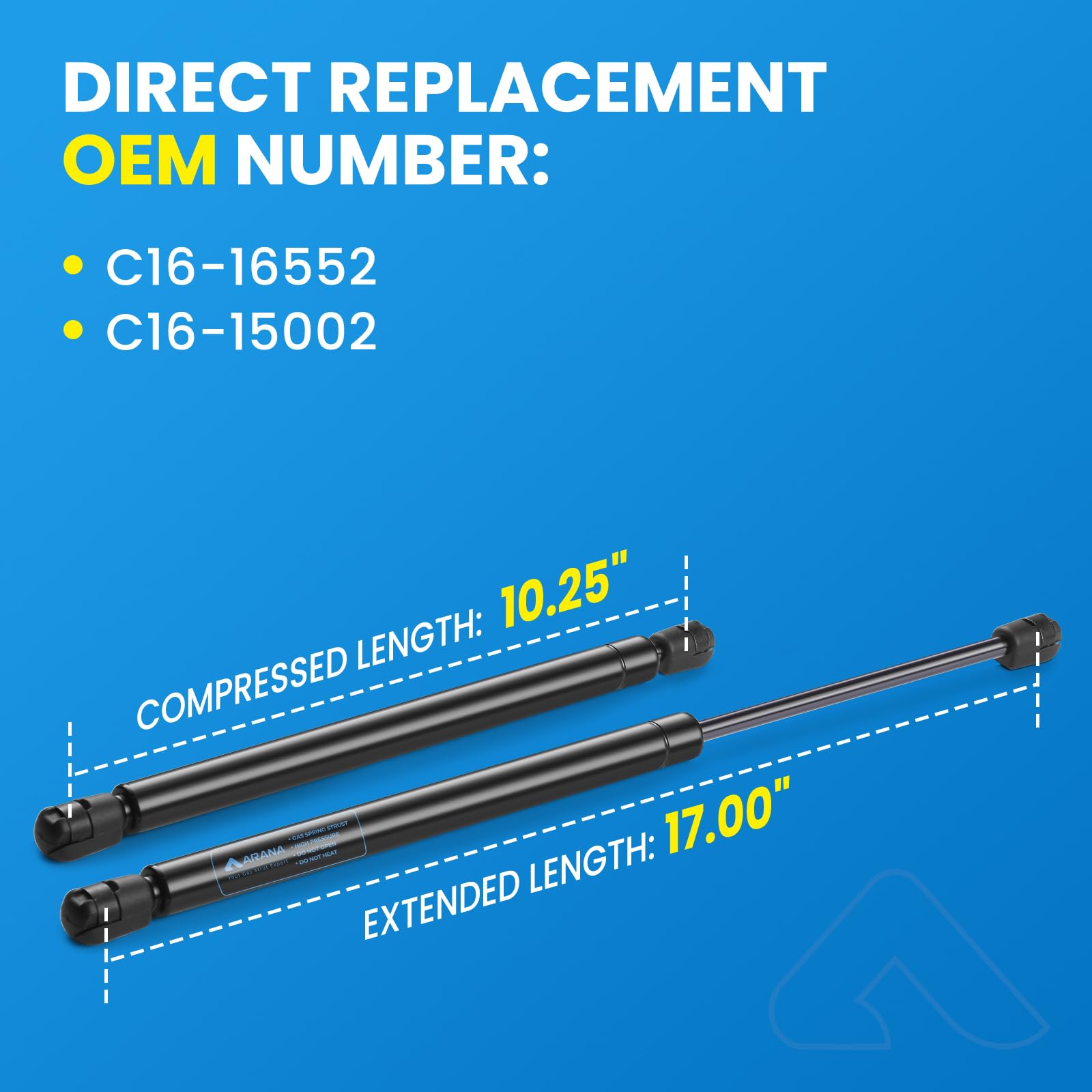 Arana C16-16552 17 Inch 90 Lb Gas Struts Spring Shocks C16-15002 C16-15072 17 Inch 90Lb Lift Support For Camper Shell Window Mot