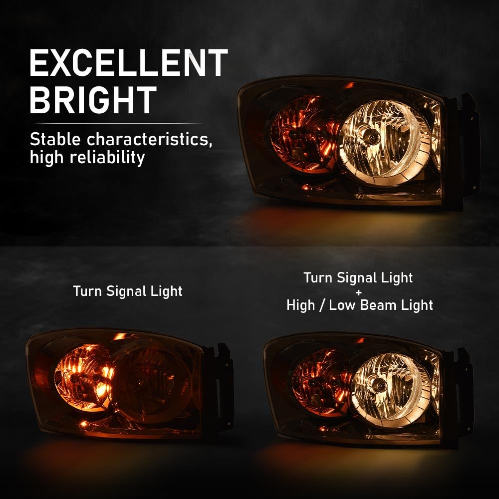 G-Plus Headlights Assembly W/Chrome Bezel Halogen,Fit For Dodge Ram 1500 2006-2008/Dodge Ram 2500 3500 2006-2009, Ch2502180 Ch25
