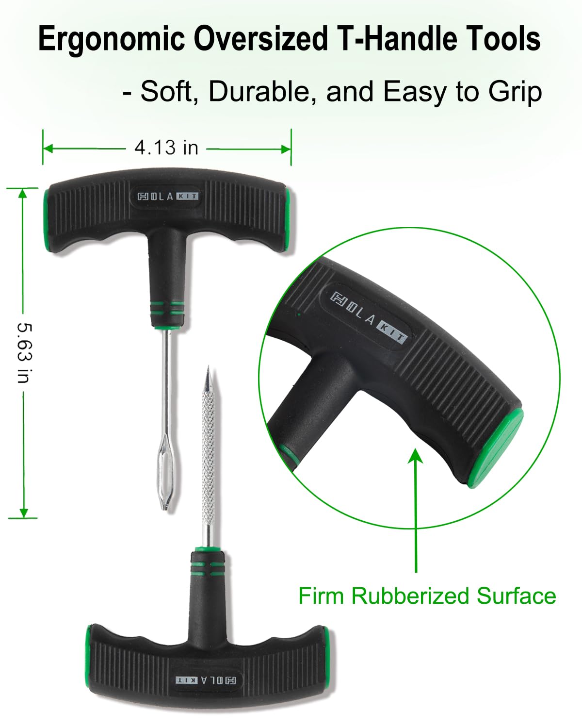 Holakit Tire Plug Kit, 13Pcs Tire Repair Kit With Self-Vulcanizing Plugs, Ergonomic Oversized & Rubber-Grip T-Handle Tools, Flat