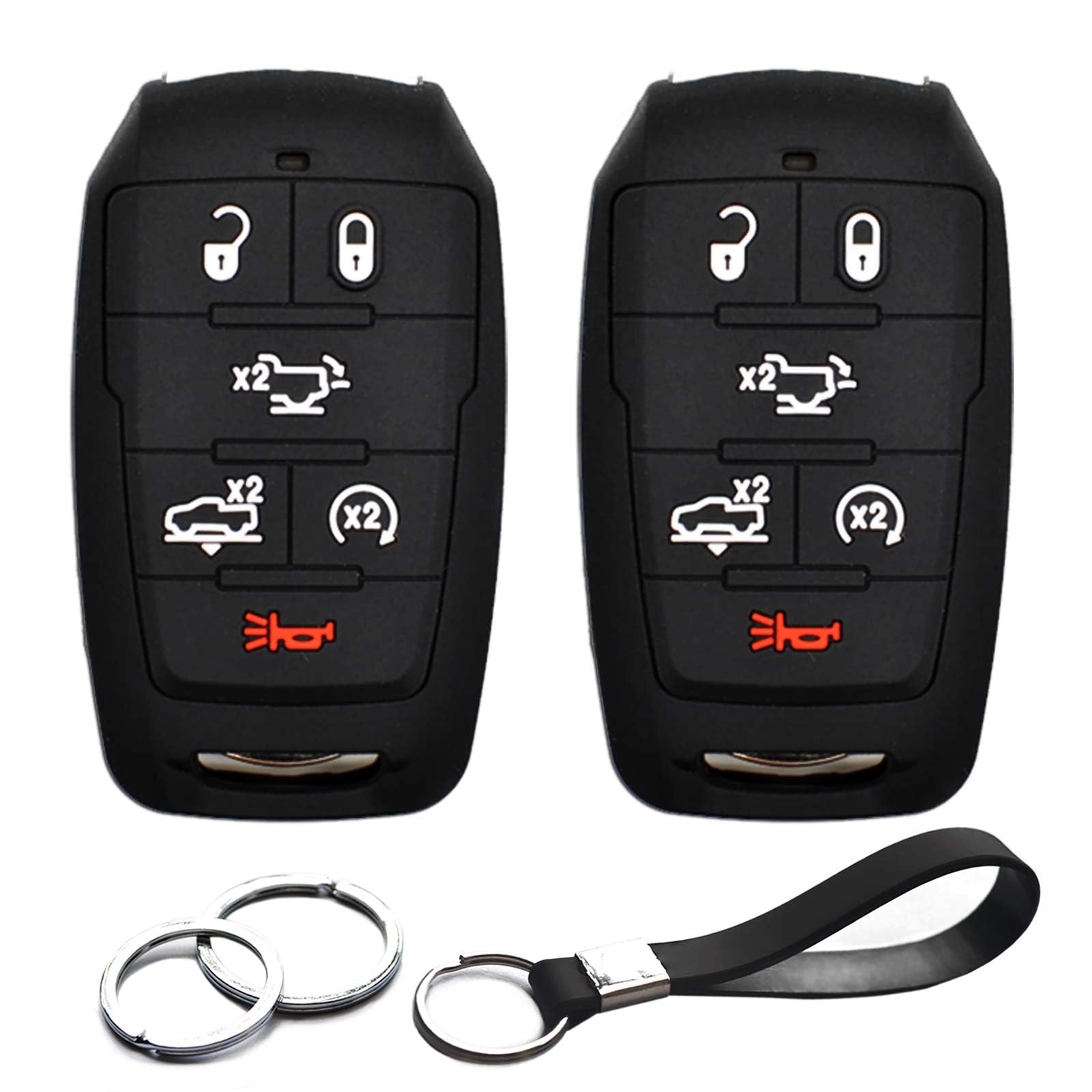 Infipar 2Pcs Compatible With Ram 1500 6 Buttons Black Key Fob Cover Case Key Chain Protector Keyless Remote Fit Ram 1500 Truck Pickup Only For Push Button Start