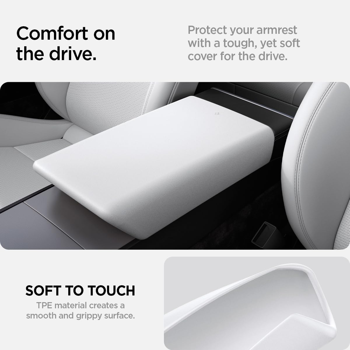Spigen Center Console Non-Slip Armrest Cover Designed For New Tesla Model Y 2025 Refresh (Juniper) & Tesla Model 3 2025/2024 Ref