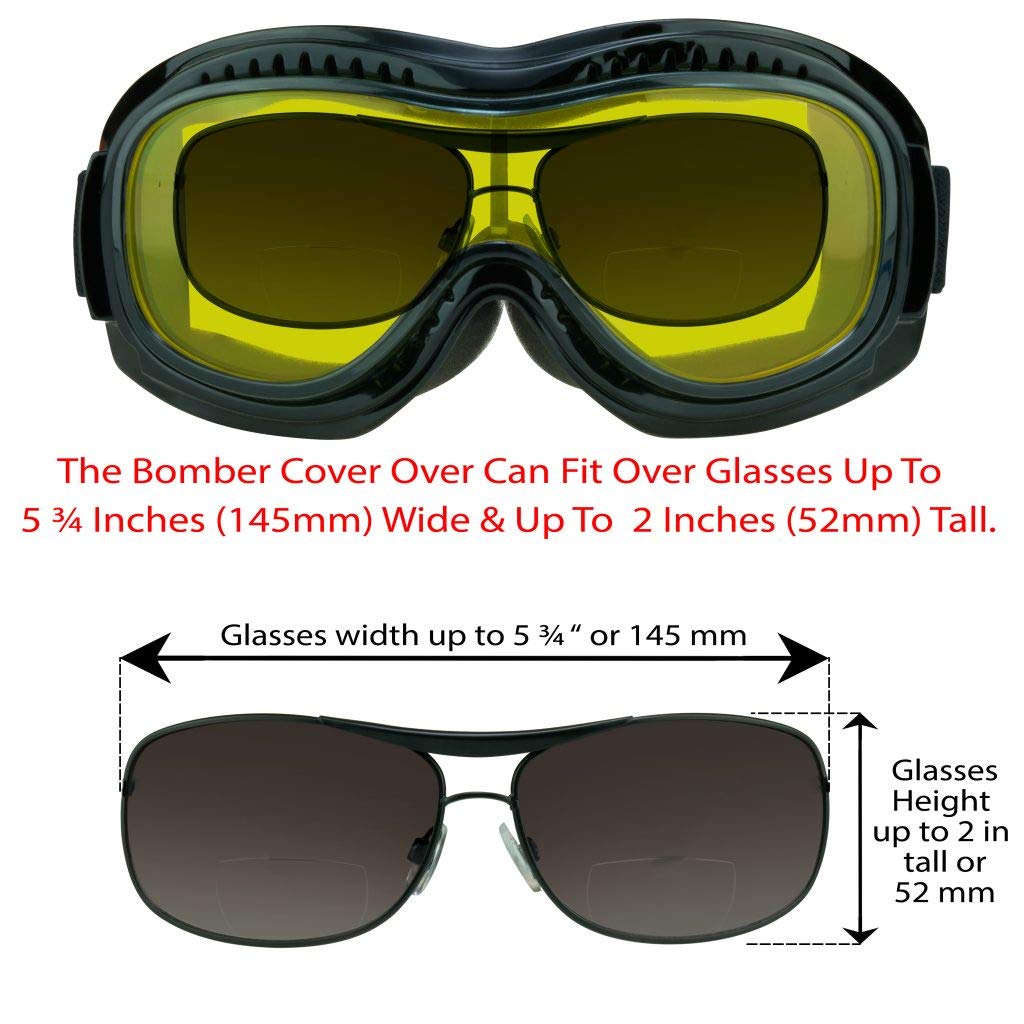 Bikershades Fit Over Goggles For Eye-Glasses Smoke Clear Yellow Motorcycle Riding Cycling Skiing Sky Diving Outdoor Work