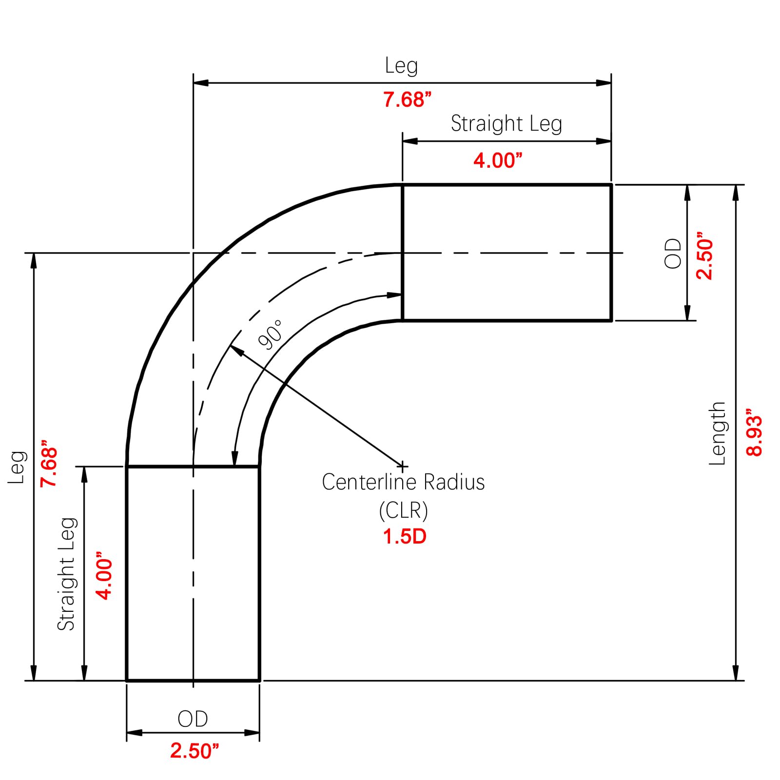 Ac Performance 2.5'' (63Mm) Od 90 Degree Aluminum Elbow Intercooler Pipe Air Intake Tube, 1.5D Radius, Brushed Finish