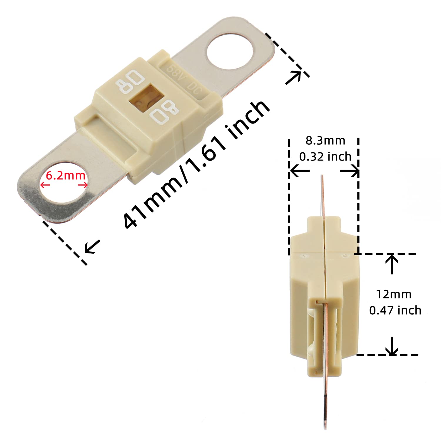 Bojack Ami/Midi Fuse 80A High Current Fuse Bolt-On Fuse 80 Amp For Cars, Trucks, Construction Vehicles, Buses, Caravans (Pack Of
